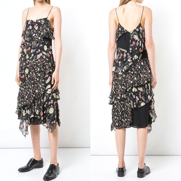 NEW Jason Wu Grey | Painted Floral Silk Chiffon‎ dress 2 - Picture 2 of 15